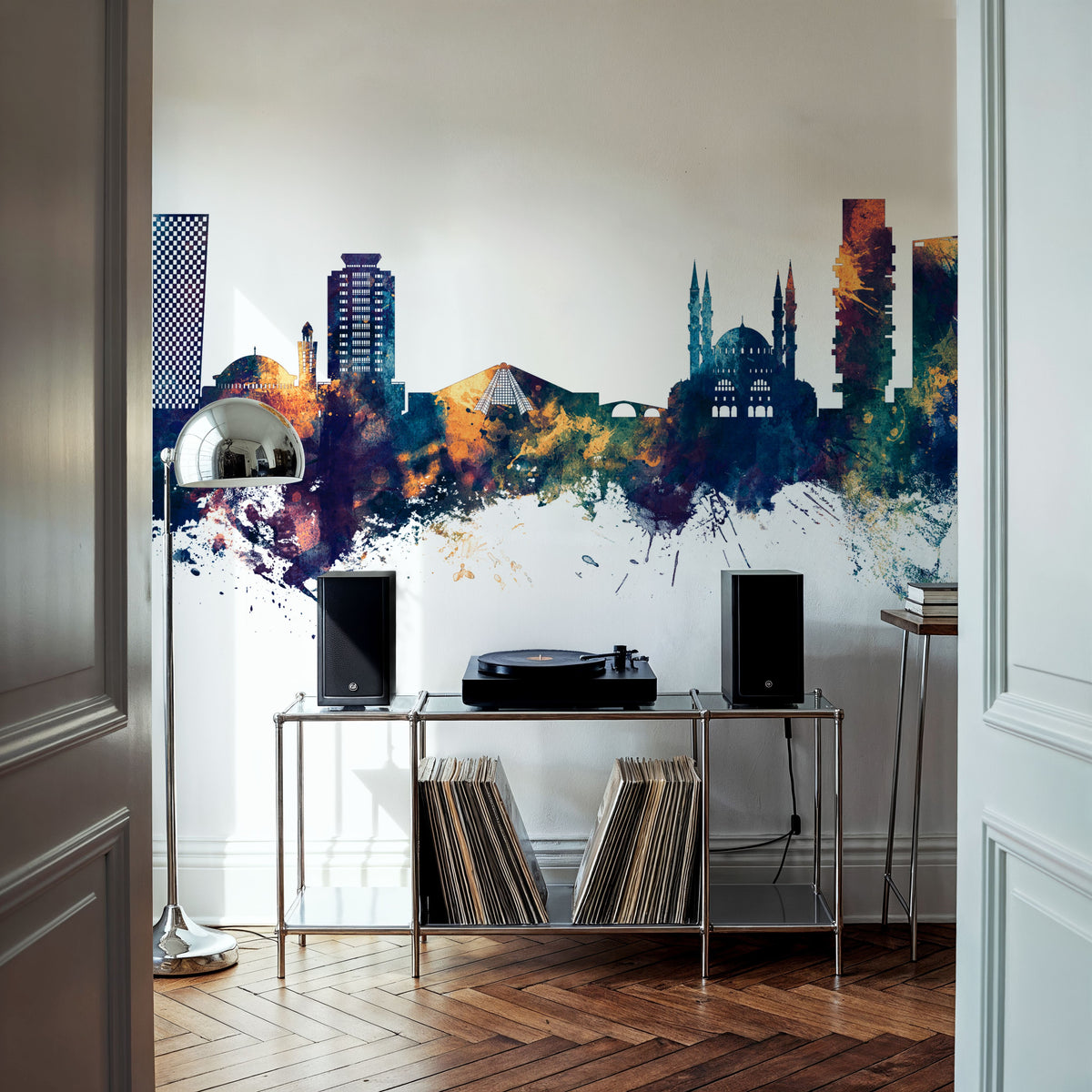 Tirana Skyline Blue & Bronze Mural Wallpaper - room preview 02
