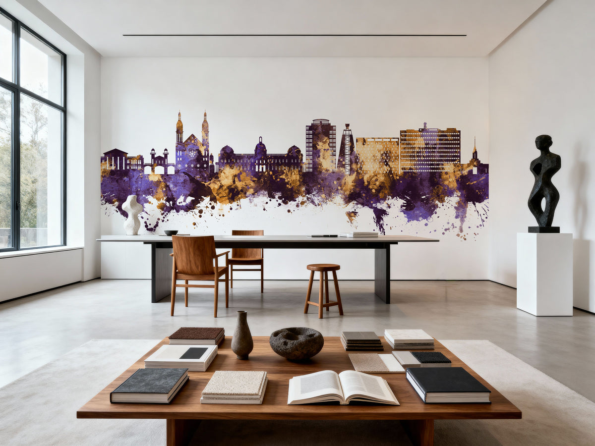 Port-au-Prince Haiti Skyline Purple & Gold Mural Wallpaper - room preview 02