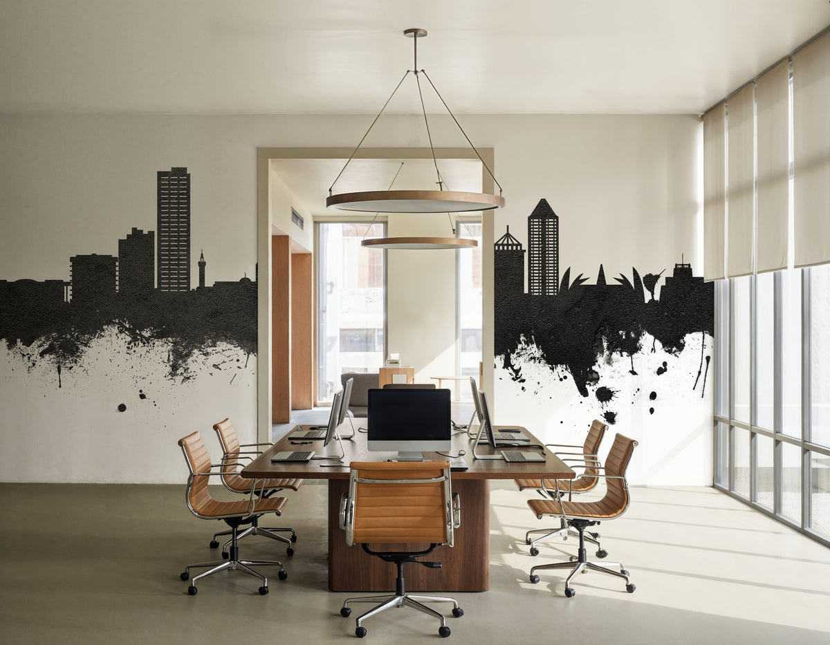 Umm Al Quwain Skyline Black & White Mural Wallpaper - room preview 02