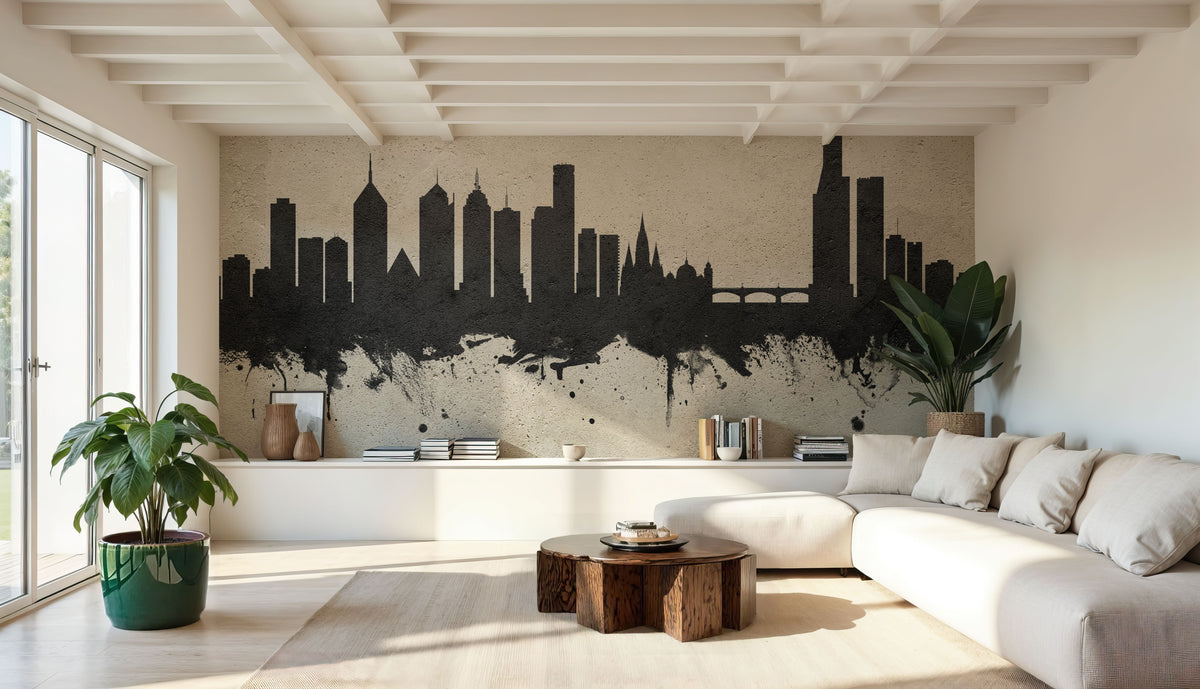 Melbourne Australia Skyline Concrete Mural Wallpaper - room preview 02