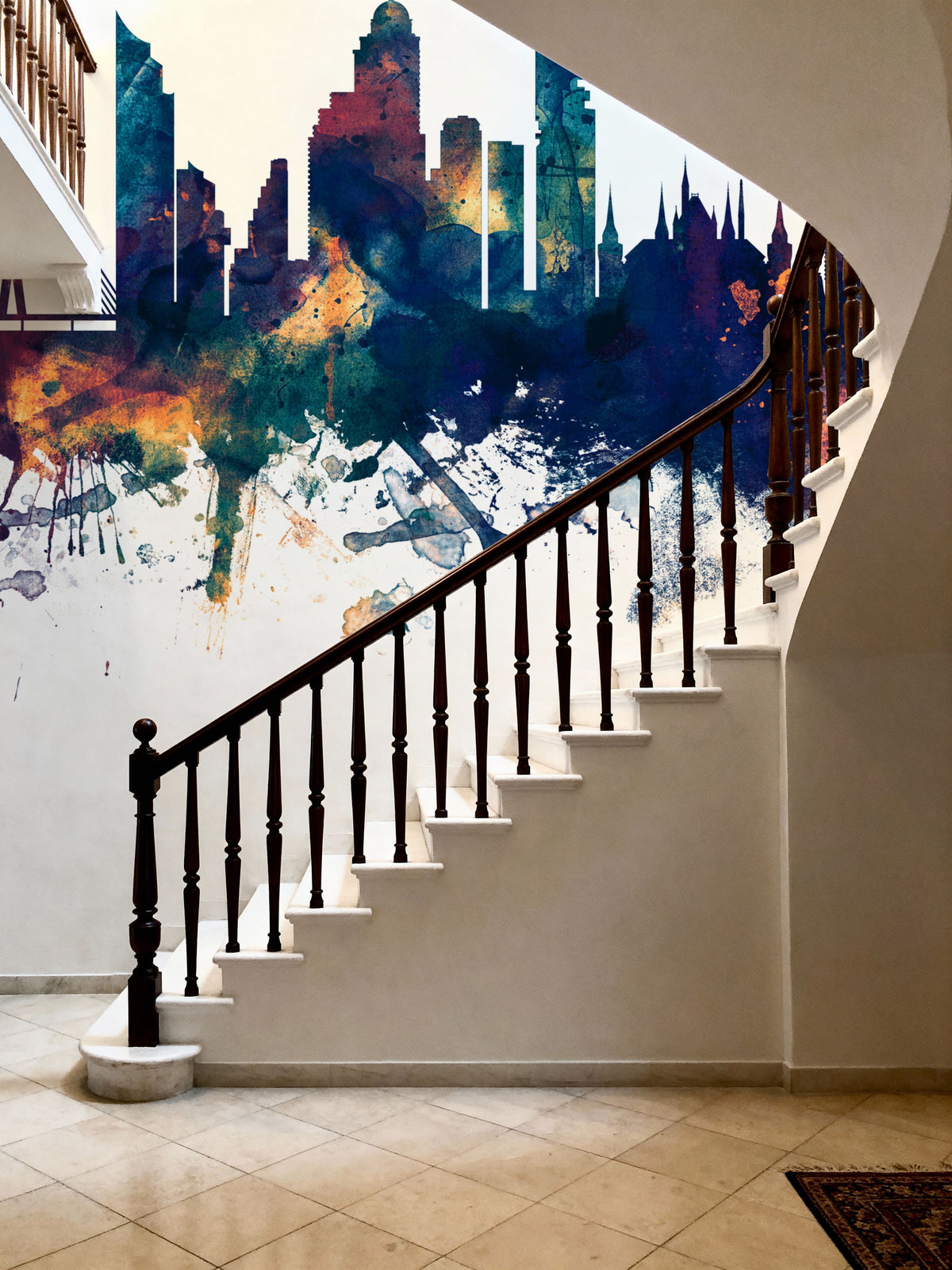 Bangkok Thailand Skyline Blue & Bronze Mural Wallpaper - room preview 02