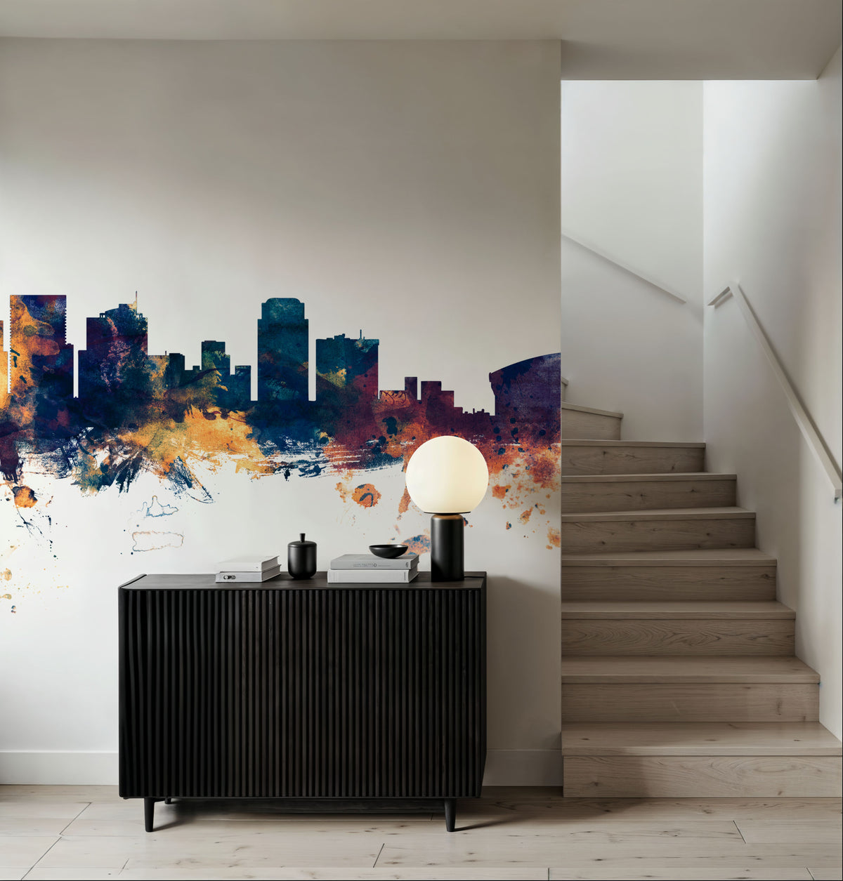 Phoenix Skyline Blue & Bronze Mural Wallpaper - room preview 02
