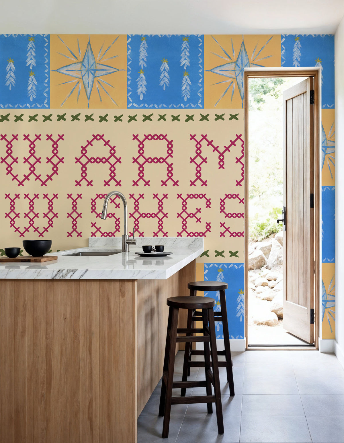 Quilted Christmas III Mural Wallpaper - Neutral Tone - room preview 02