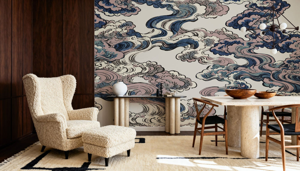 Ukiyo-e Clouds, Soft Pink Mural Wallpaper - room preview 02