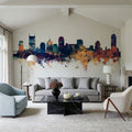 Nashville Tennessee Skyline Blue & Bronze Mural Wallpaper - room preview 02