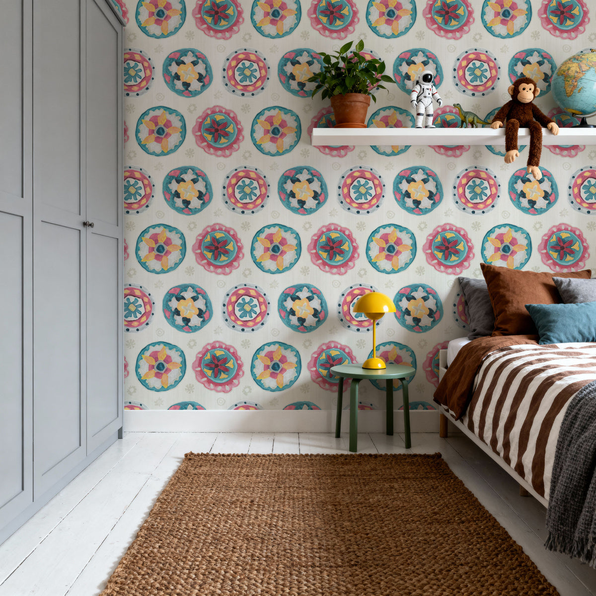 Boho Circles White Mural Wallpaper - room preview 02