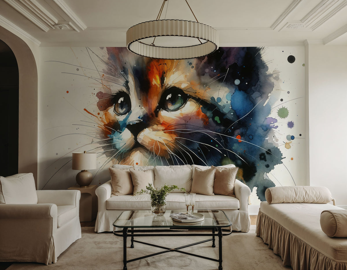 Watercolor Cat Mural Wallpaper - room preview 02