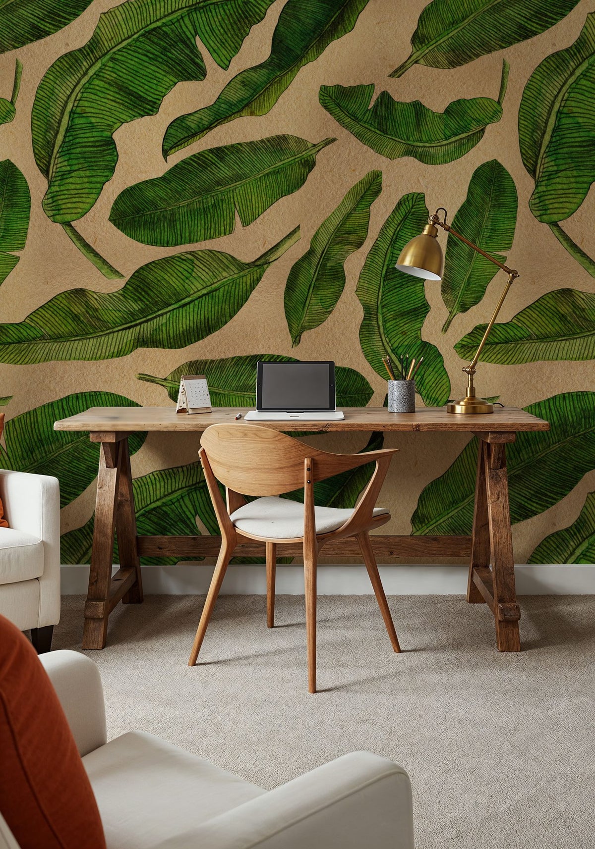 Scattered Banana Leaves Mural Wallpaper - room preview 02