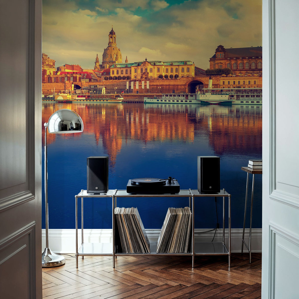 Dresden Reflecion in Elbe River Mural Wallpaper - room preview 02