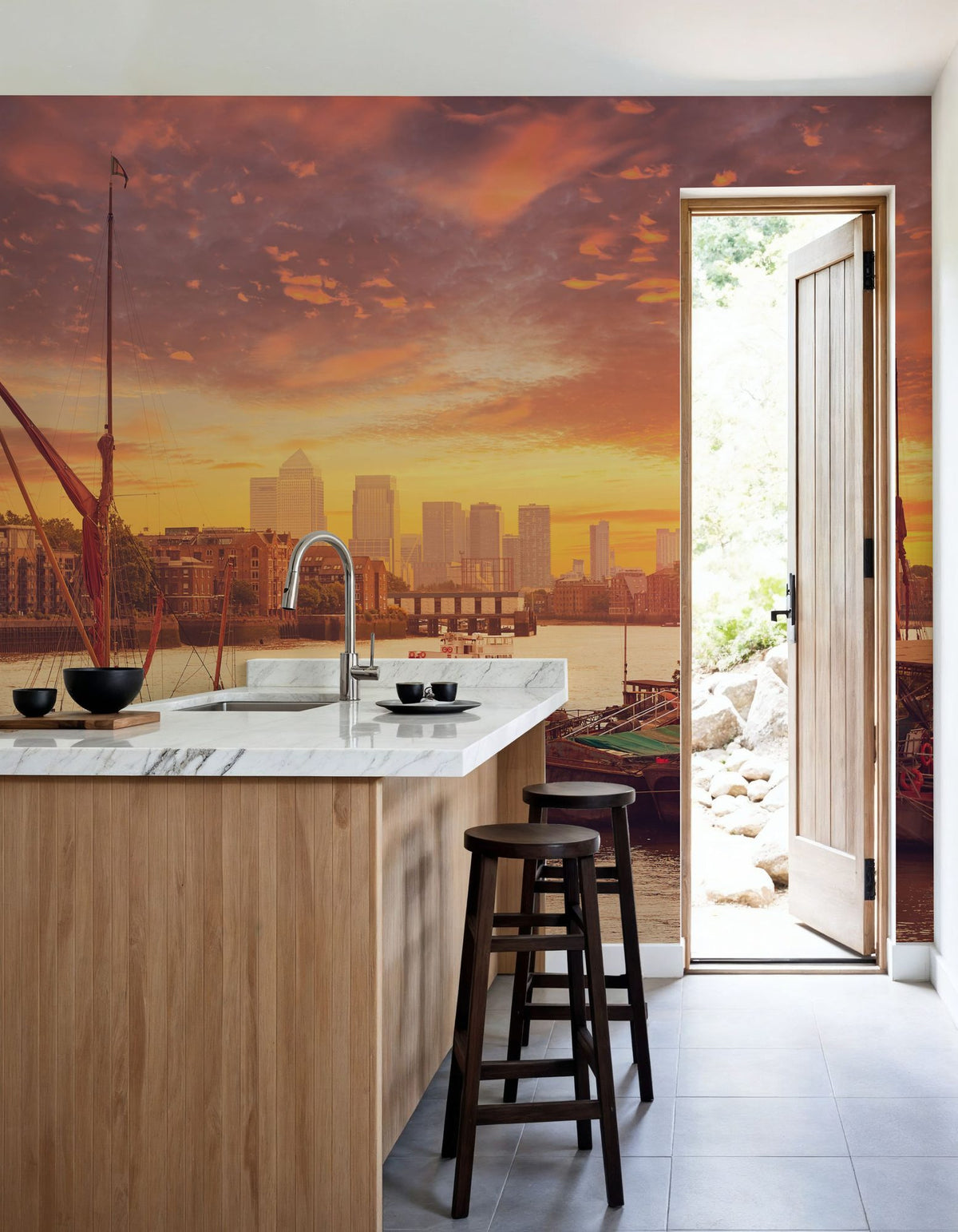 Harbor Sunset Sails Mural Wallpaper - room preview 02