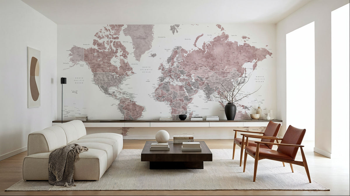 World Map Cities - Piper Mural Wallpaper - room preview 02
