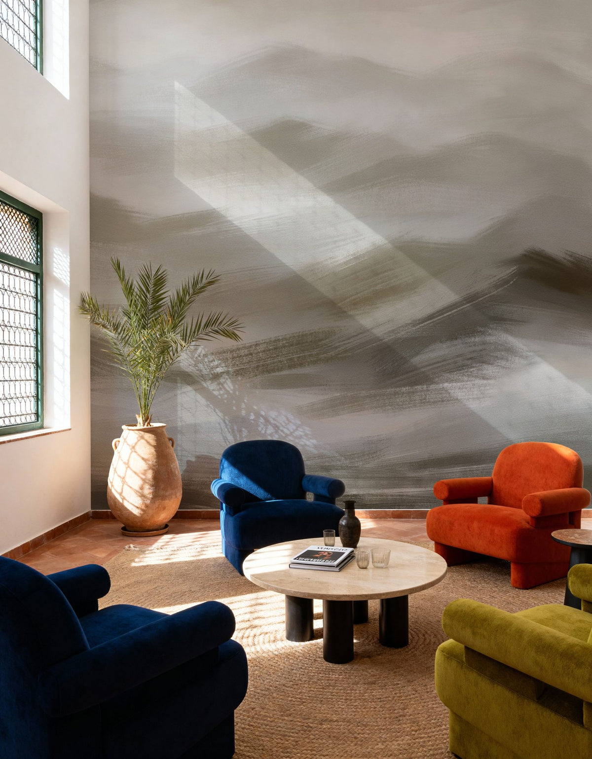 Foggy Mountains, Sepia Mural Wallpaper - room preview 02