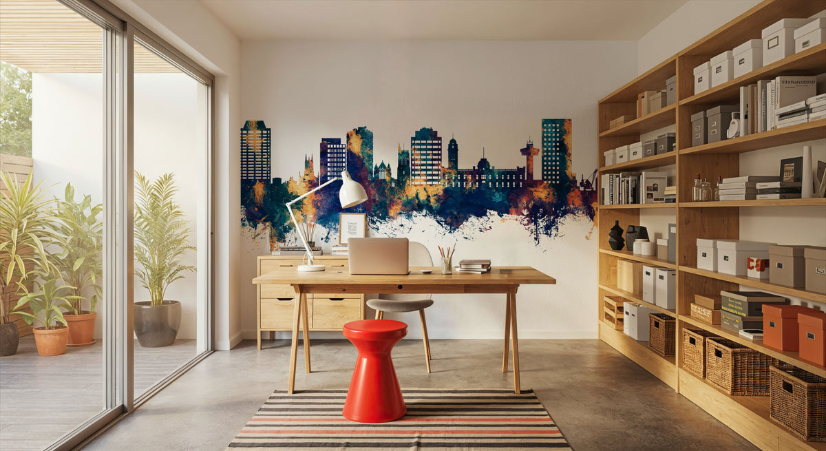 Hobart Australia Skyline Blue & Bronze Mural Wallpaper - room preview 02