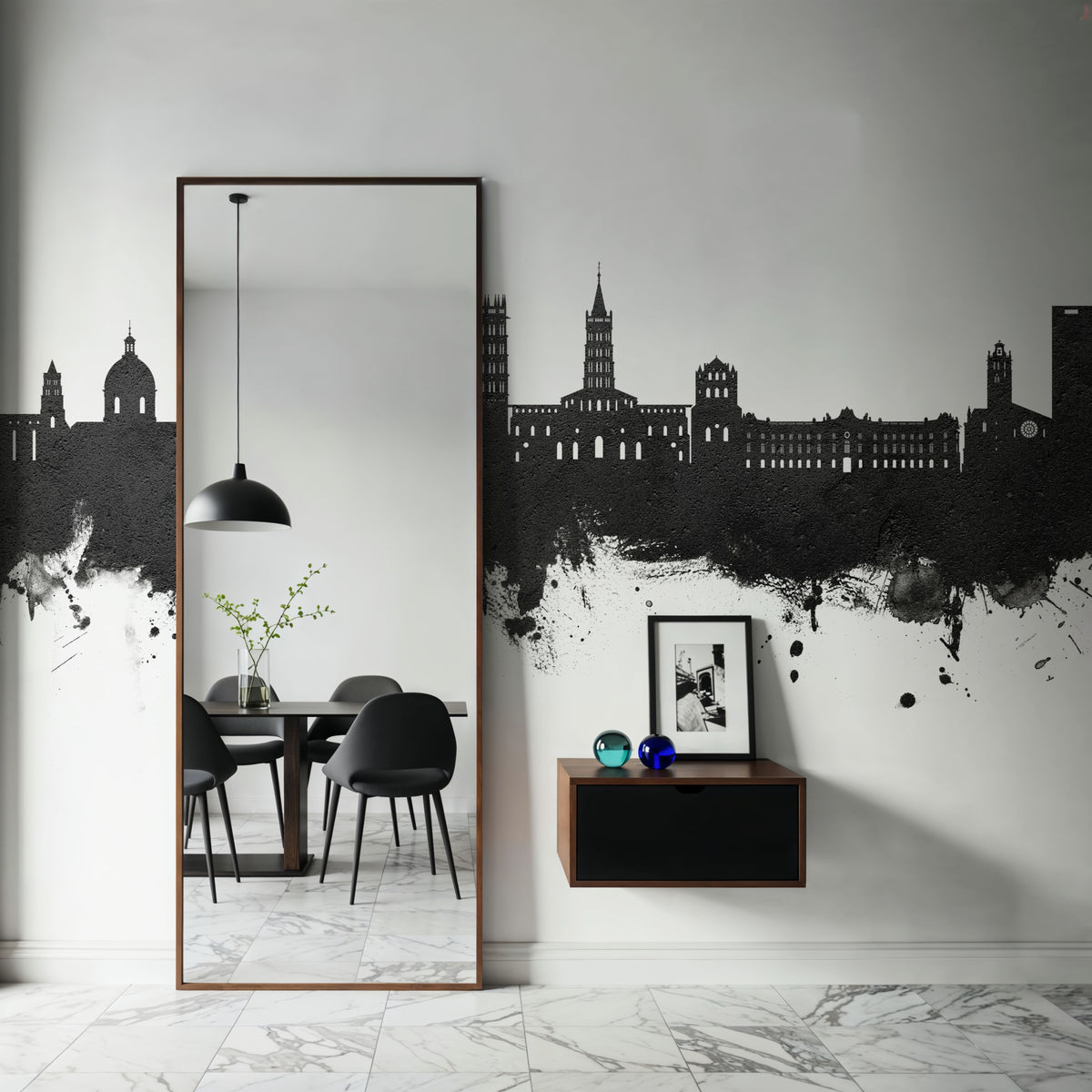 Toulouse France Skyline Black & White Mural Wallpaper - room preview 02
