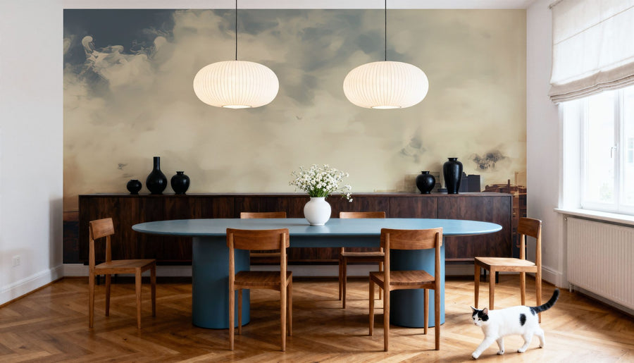 Vintage Wallpaper Mural – Retro Wall Mural – Sunny Cloudy Weather