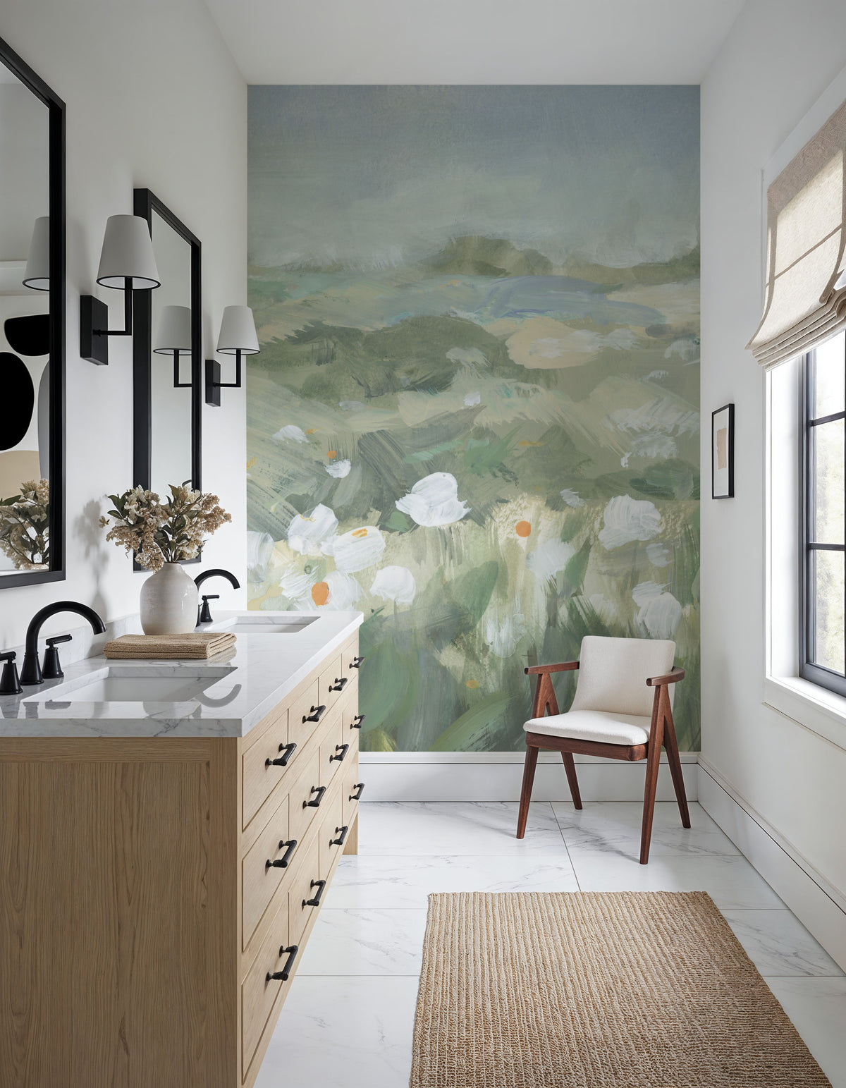 Field of White Mural Wallpaper - room preview 02