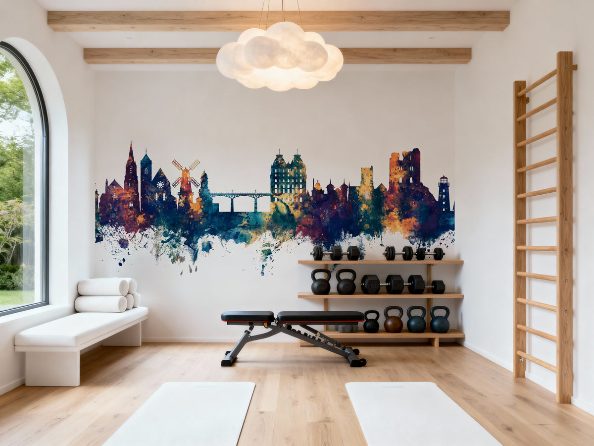 Scarborough England Skyline Blue & Bronze Mural Wallpaper - room preview 02