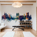 Scarborough England Skyline Blue & Bronze Mural Wallpaper - room preview 02