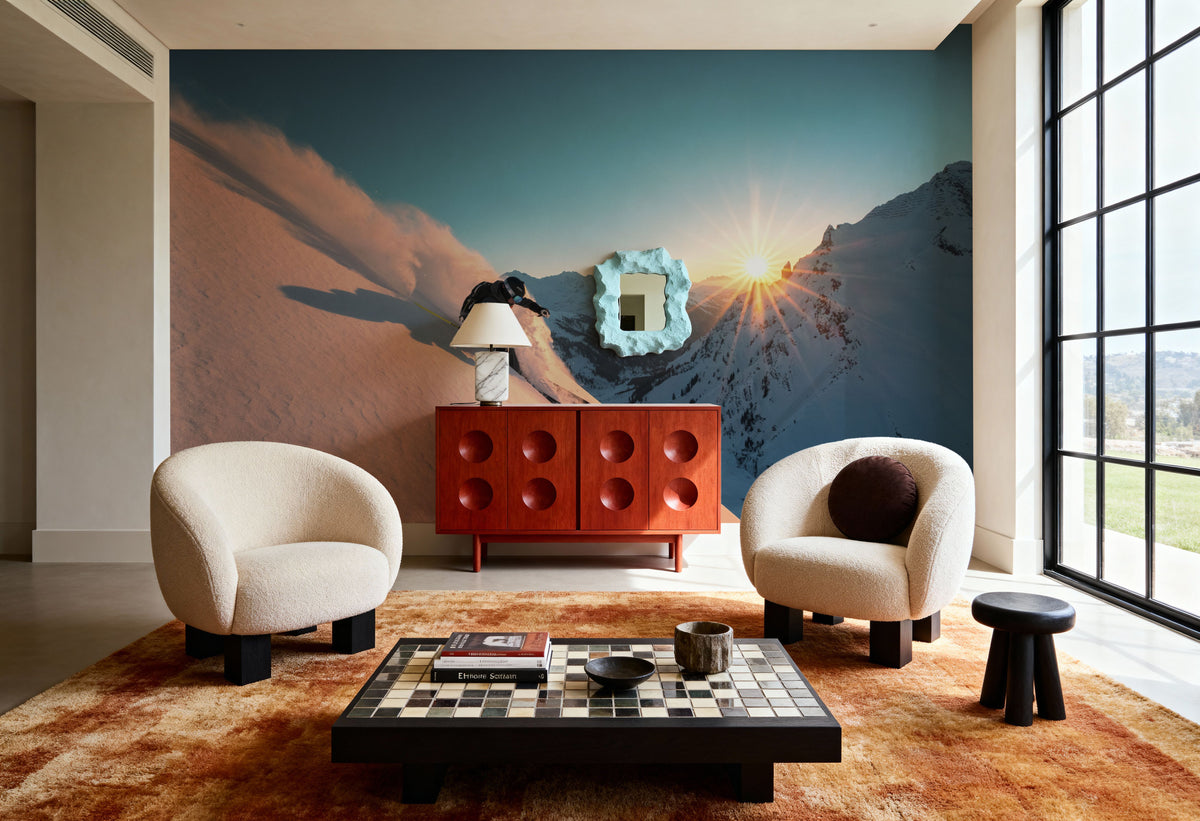 Sunset Skiing Mural Wallpaper - room preview 02