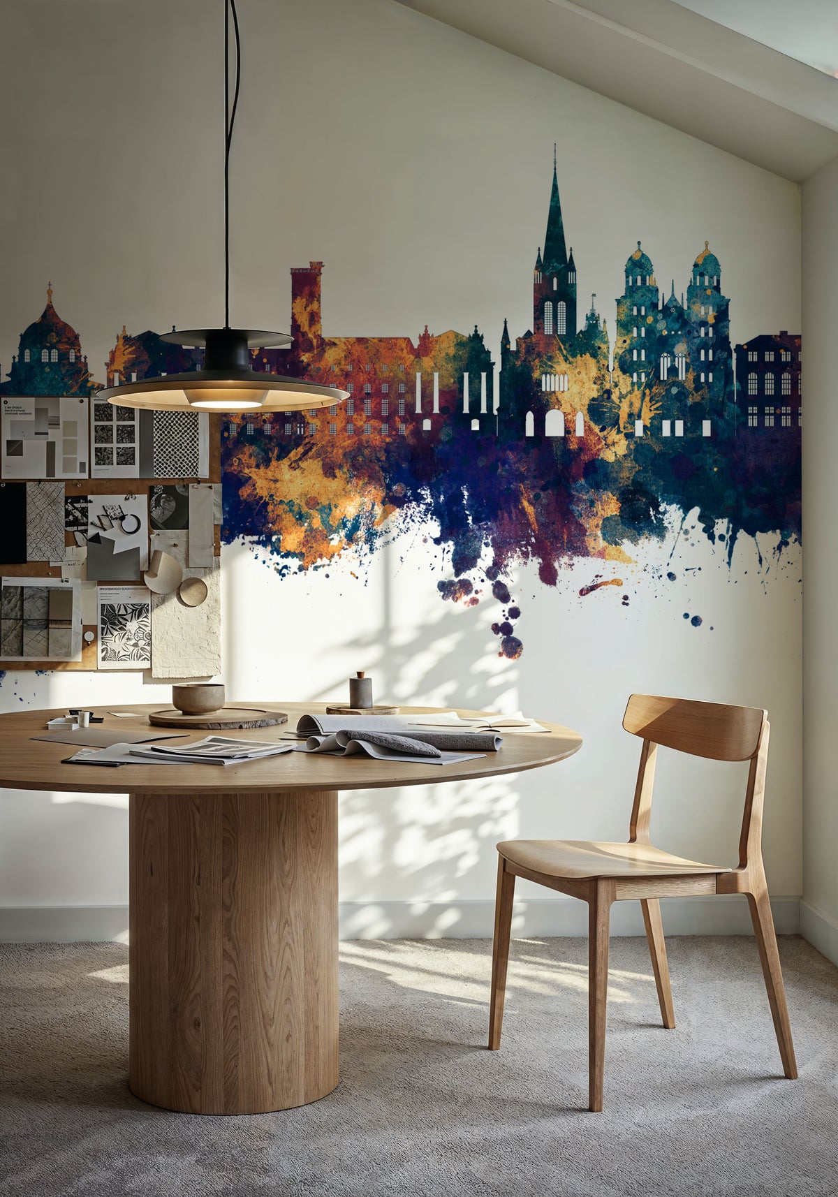 Dijon France Skyline Blue & Bronze Mural Wallpaper - room preview 02