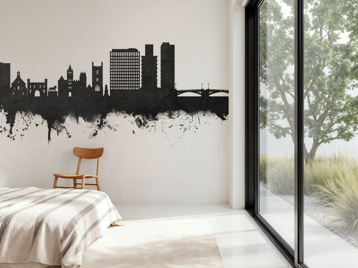 Reading England Skyline Black & White Mural Wallpaper - room preview 02