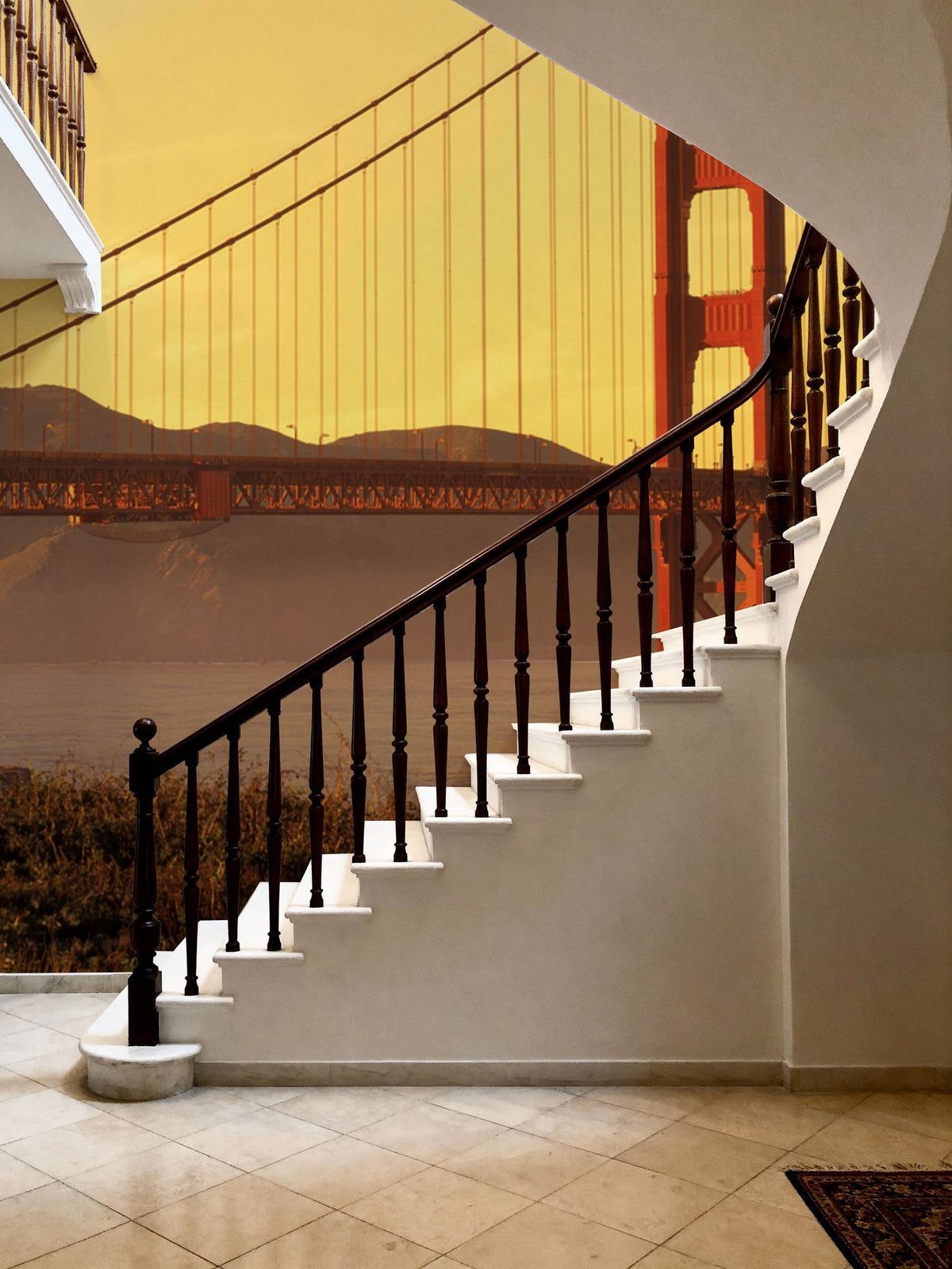 Crimson Bridge Twilight Yellow Mural Wallpaper - room preview 02