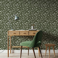 Red Clovers, Forest Green Mural Wallpaper - room preview 02
