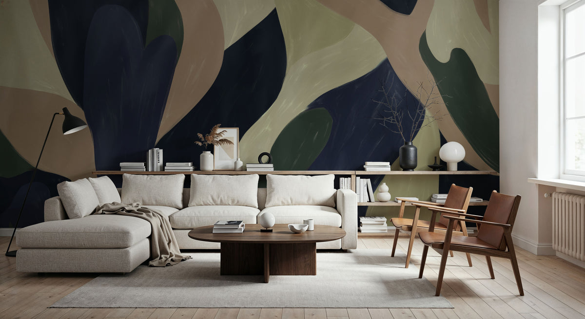 Dynamic Fields, Butter Yellow & Navy Mural Wallpaper - room preview 02