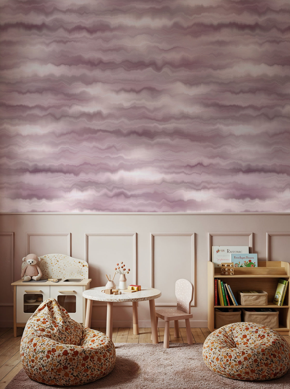 Moire Fumé, Cloud Rose Mural Wallpaper - room preview 02