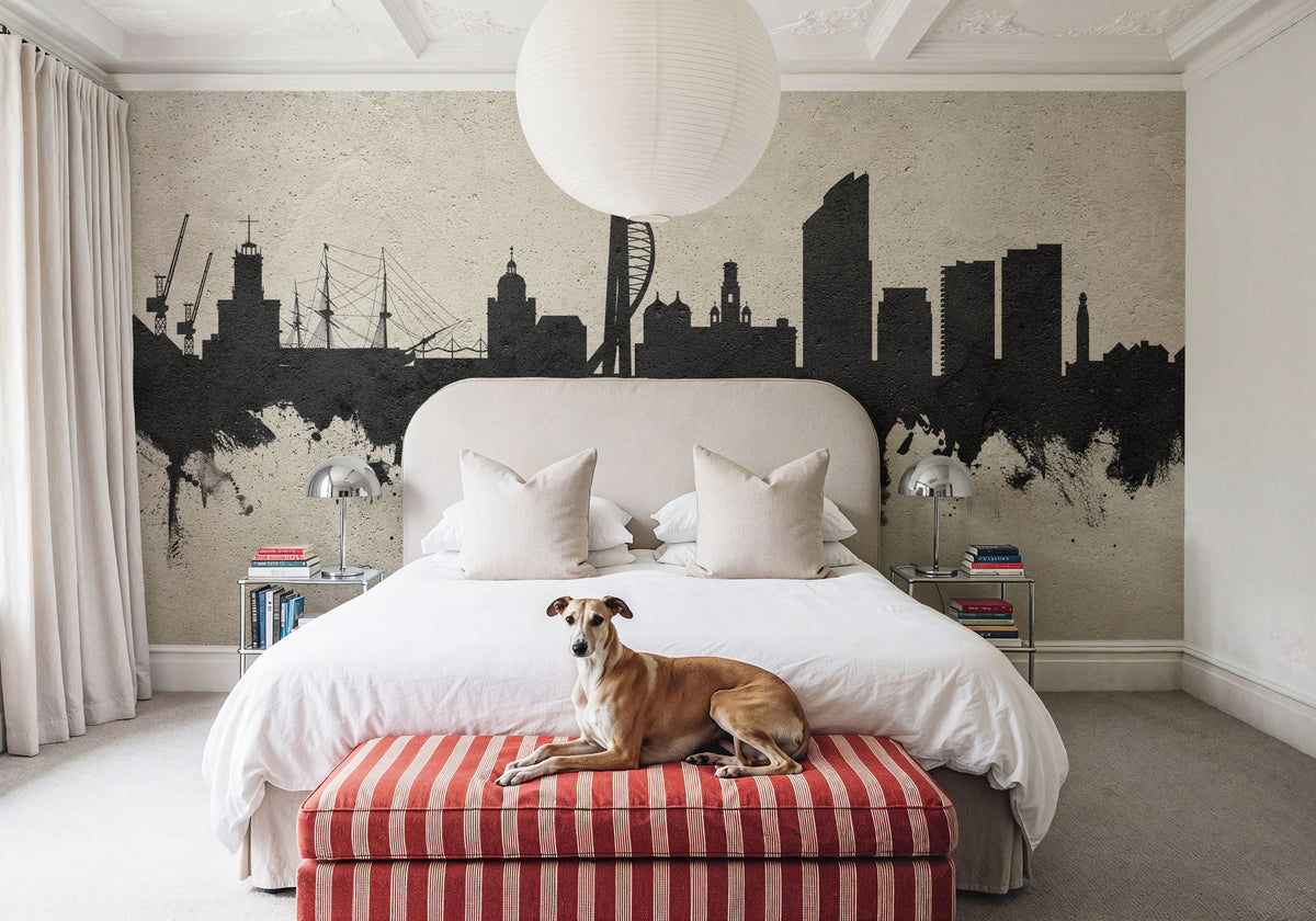 Portsmouth England Skyline Concrete Mural Wallpaper - room preview 02