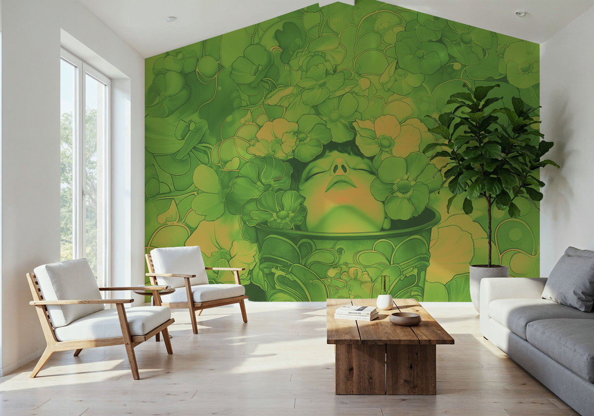 The Bucket of List Green Orange Mural Wallpaper - room preview 02