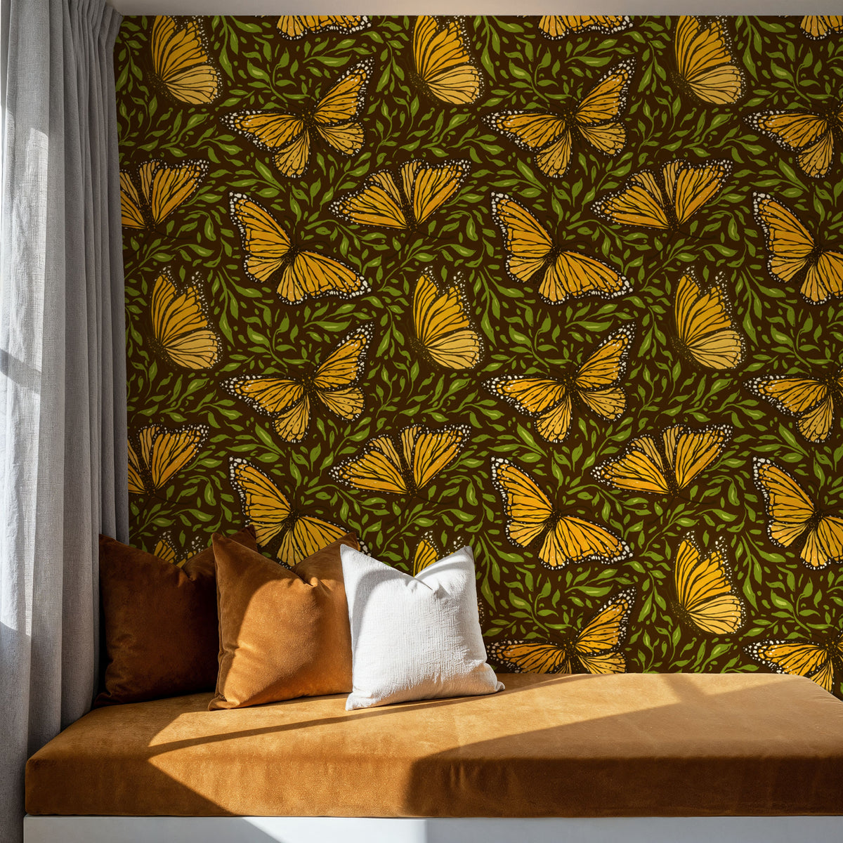 Papillion I, Chocolate & Green Mural Wallpaper - room preview 02