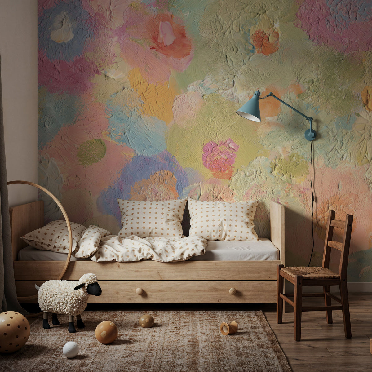Happy Oil Painted Flowers, Warm Pink Mural Wallpaper - room preview 02