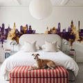 Nashua New Hampshire Skyline Purple & Gold Mural Wallpaper - room preview 02