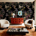 Floral Gaze, Black Mural Wallpaper - room preview 02