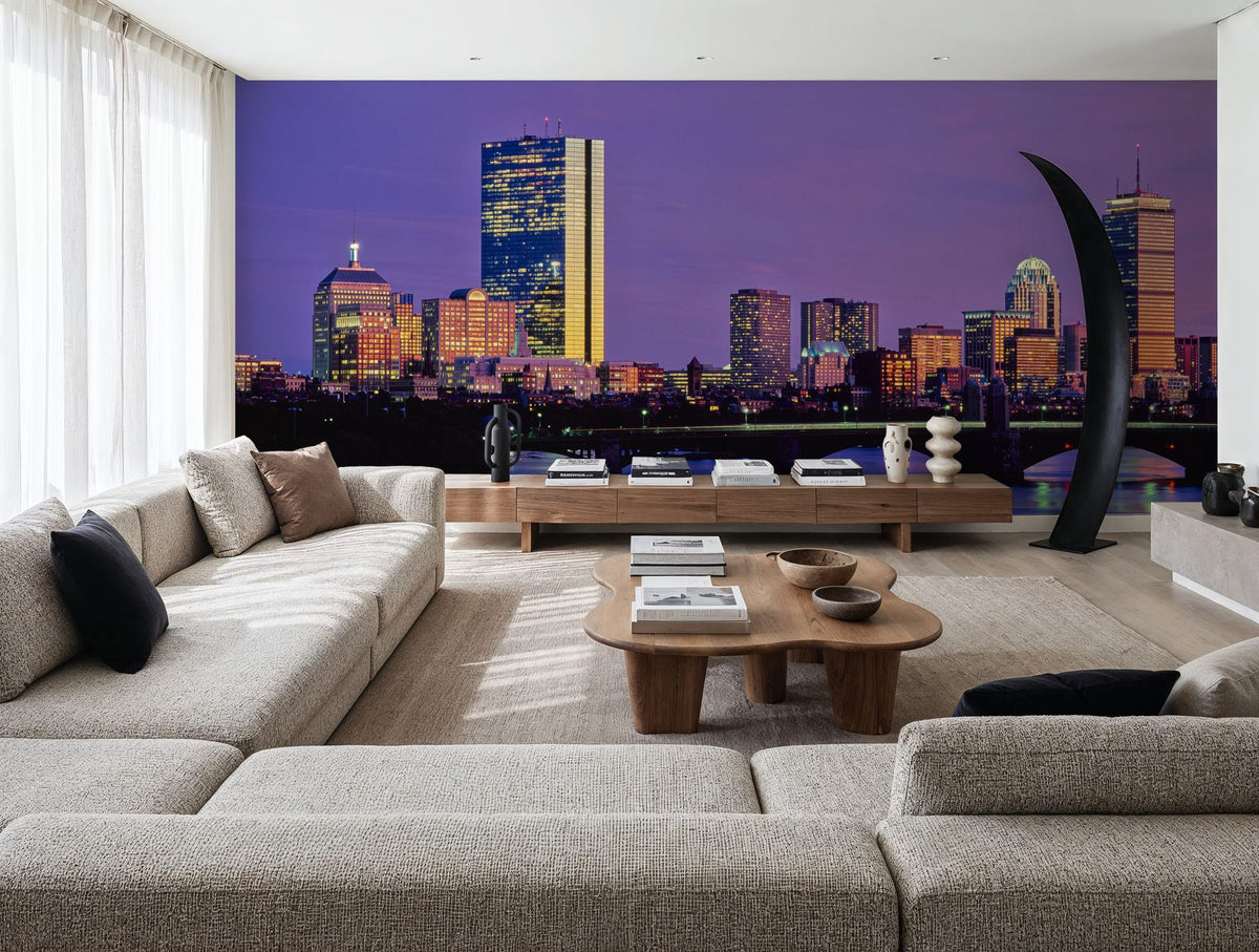 Purple Sunrise Gradient Twilight Metropolis Mural Wallpaper - room preview 02