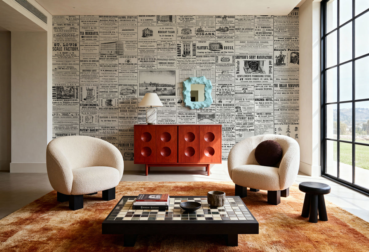 Vintage Newspaper Mural Wallpaper - room preview 02
