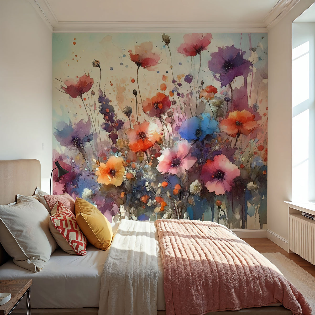 Vibrant Meadow of Wildflowers in Bloom Mural Wallpaper - room preview 02