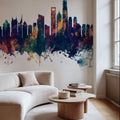 Shanghai China Skyline Blue & Bronze Mural Wallpaper - room preview 02