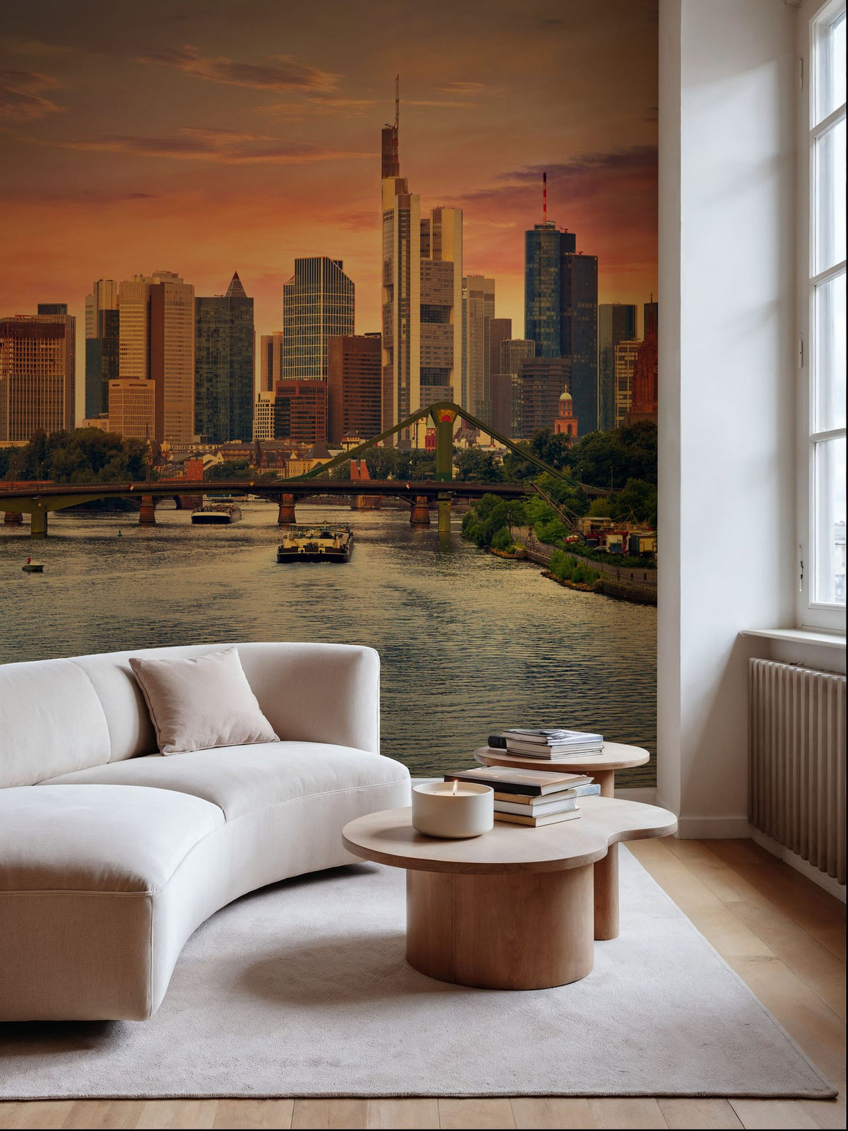 Frankfurt Skyline At Sunset Mural Wallpaper - room preview 02