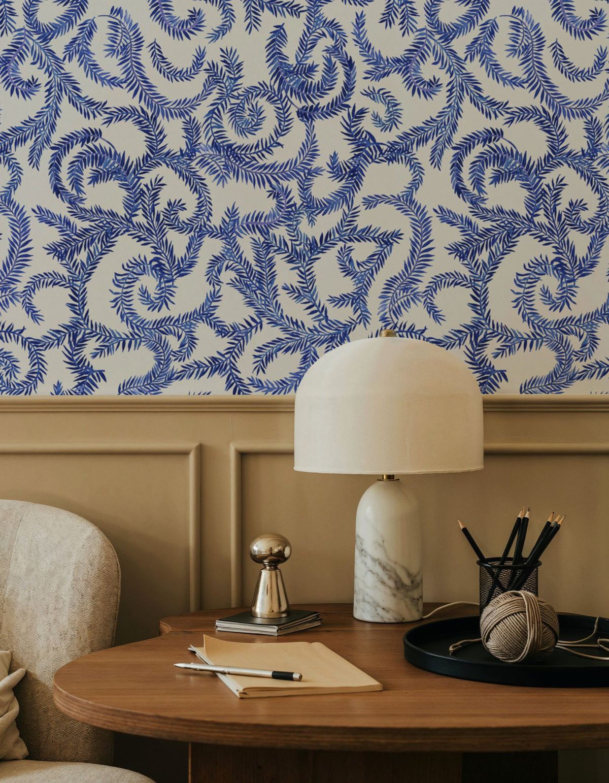 Olive Tree, Indigo Mural Wallpaper - room preview 02