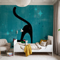Retro Cat, Blue Mural Wallpaper - room preview 02