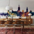 Stockholm Skyline Blue & Bronze Mural Wallpaper - room preview 02