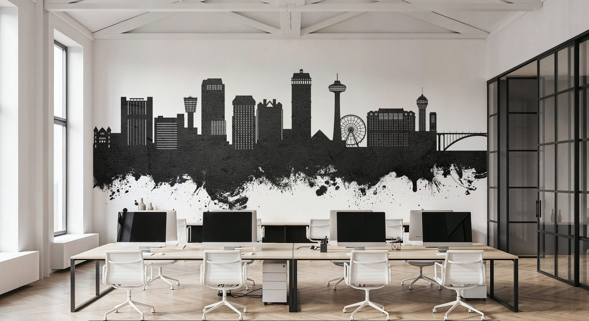 Niagara Falls Skyline Black & White Mural Wallpaper - room preview 02