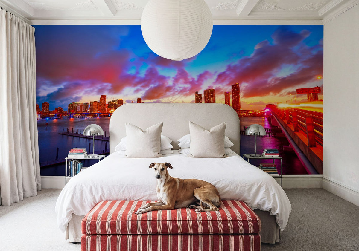 Miami Downtown Sunset Mural Wallpaper - room preview 02