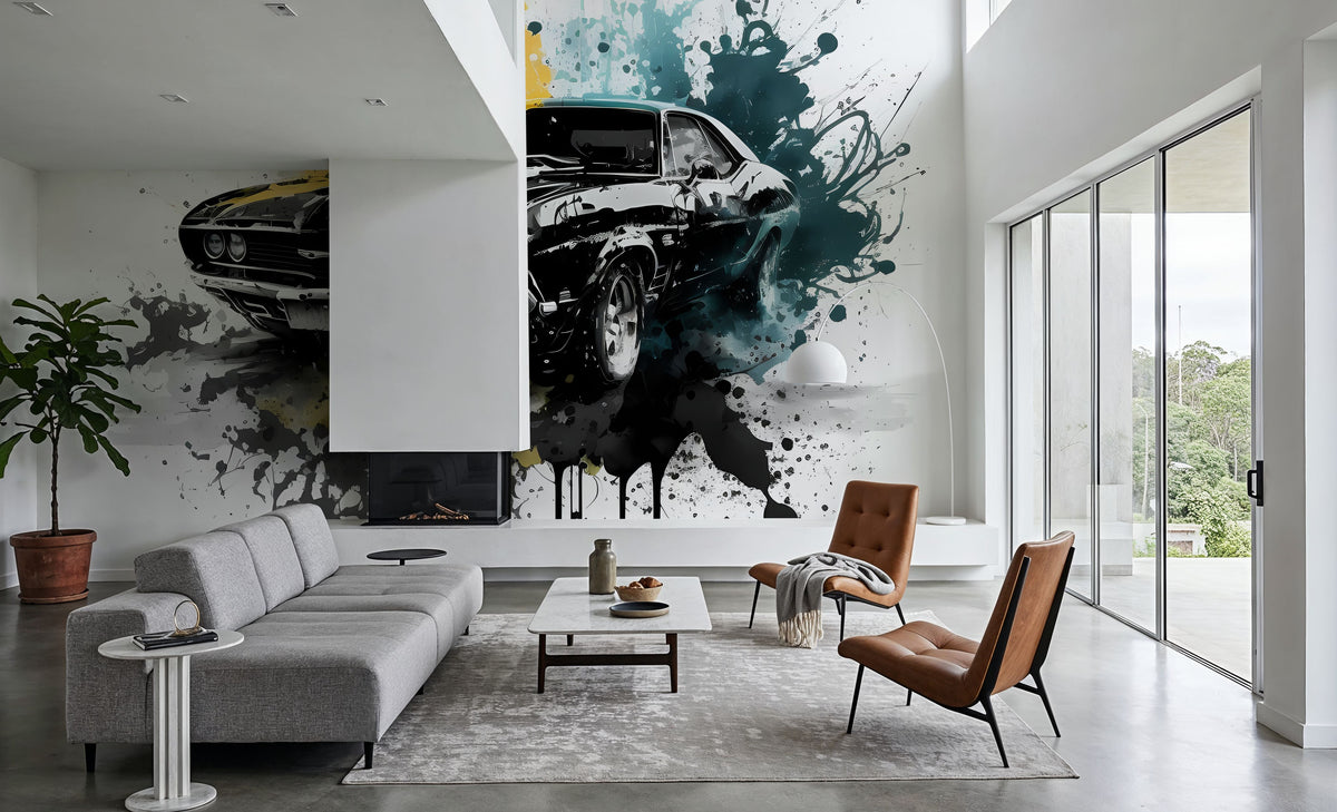 Muscle Car Action Mural Wallpaper - room preview 02
