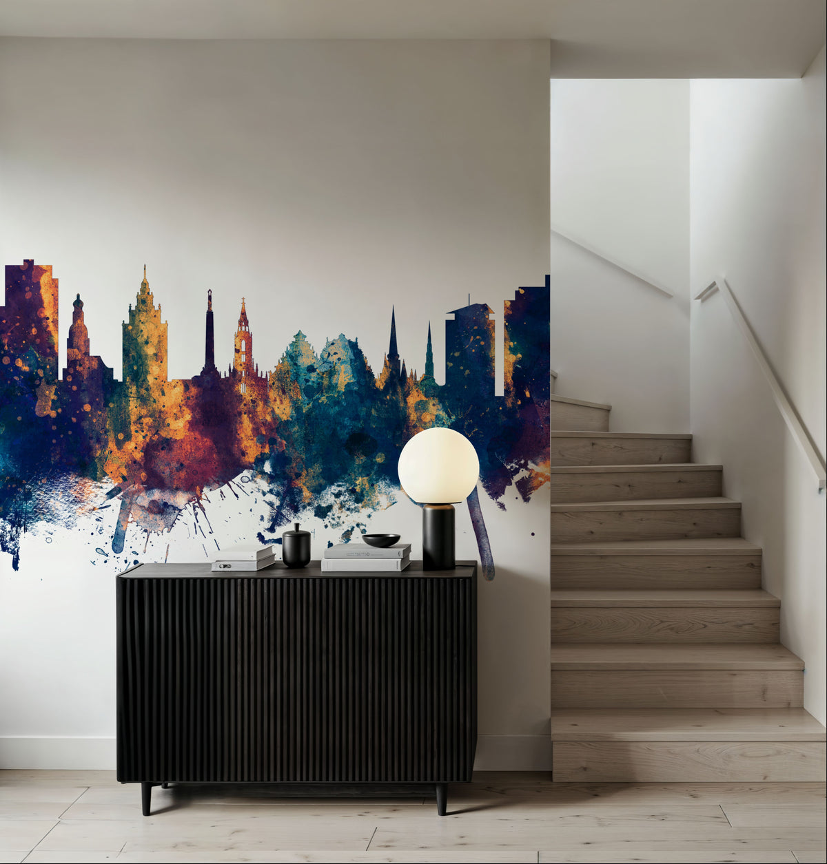 Riga Latvia Skyline Blue & Bronze Mural Wallpaper - room preview 02
