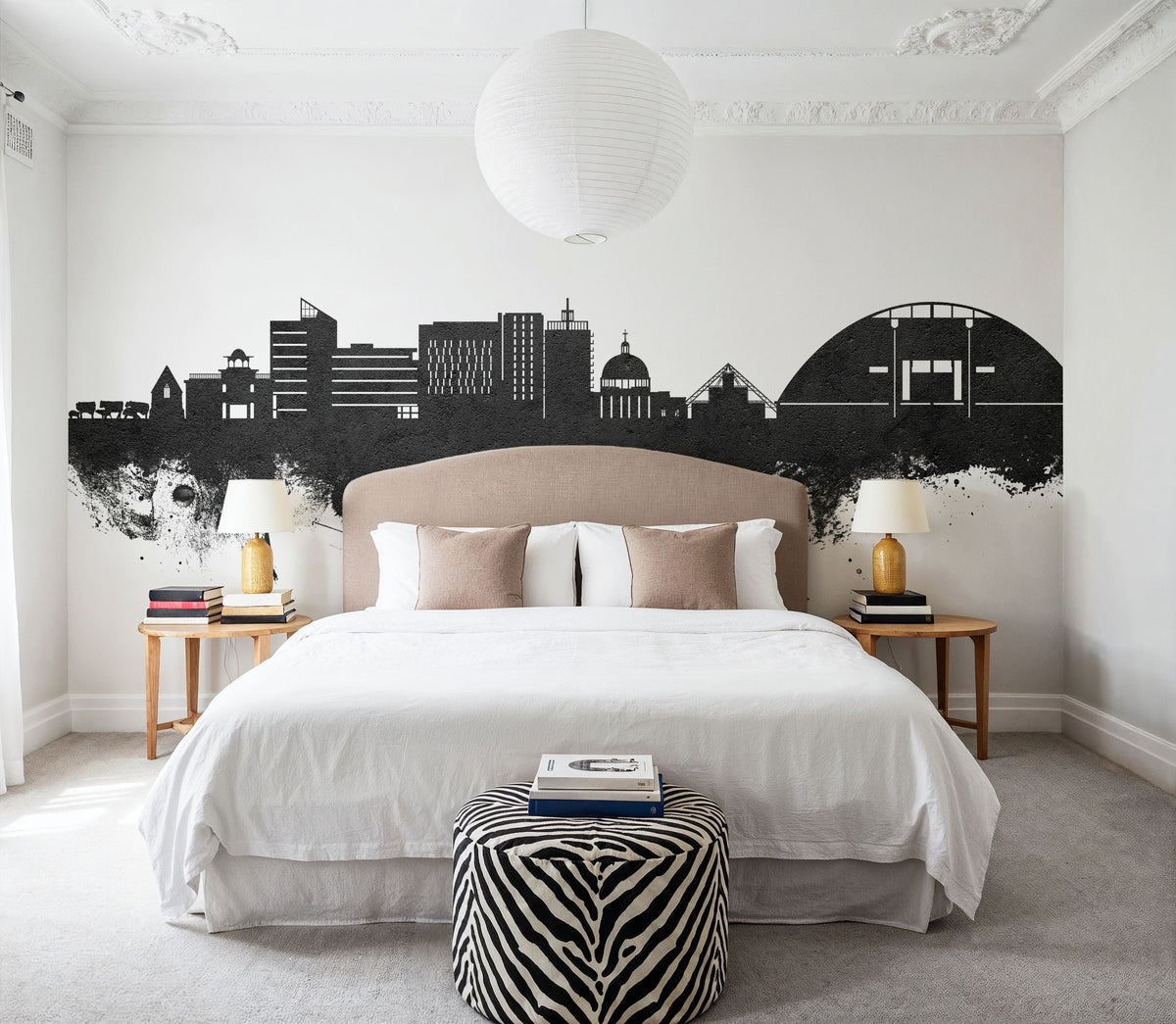 Milton Keynes England Skyline Black & White Mural Wallpaper - room preview 02
