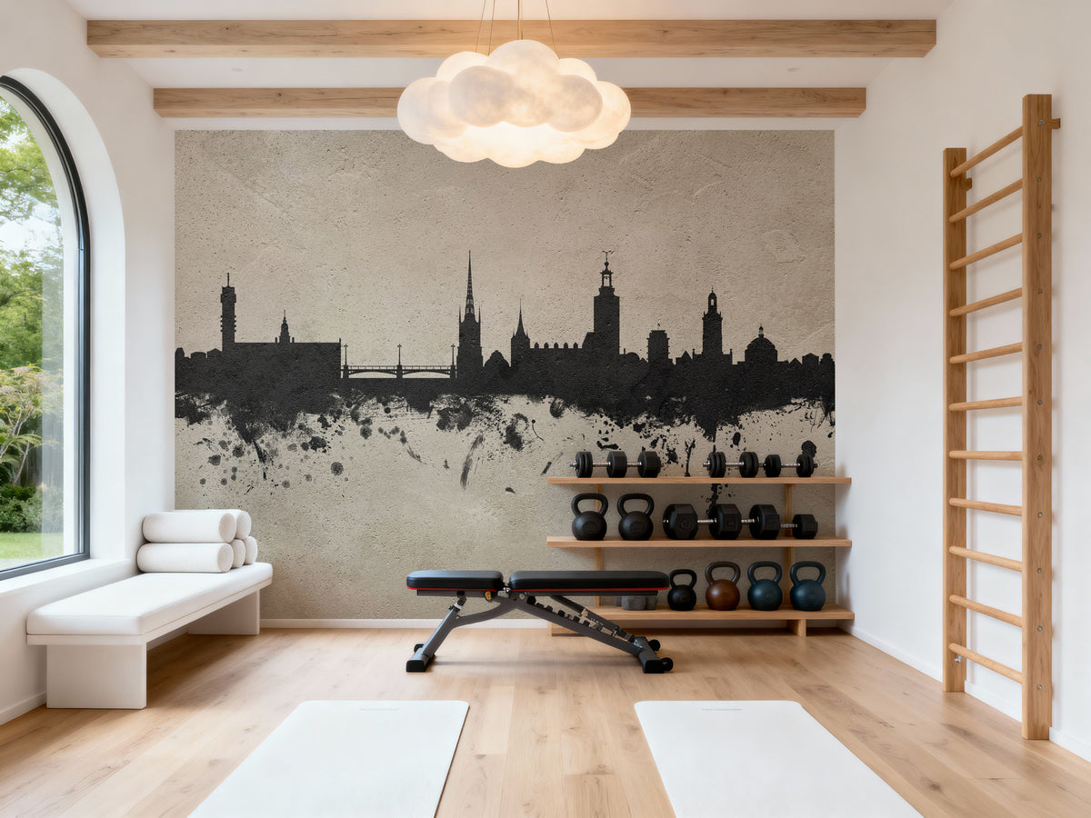 Stockholm Skyline Concrete Mural Wallpaper - room preview 02