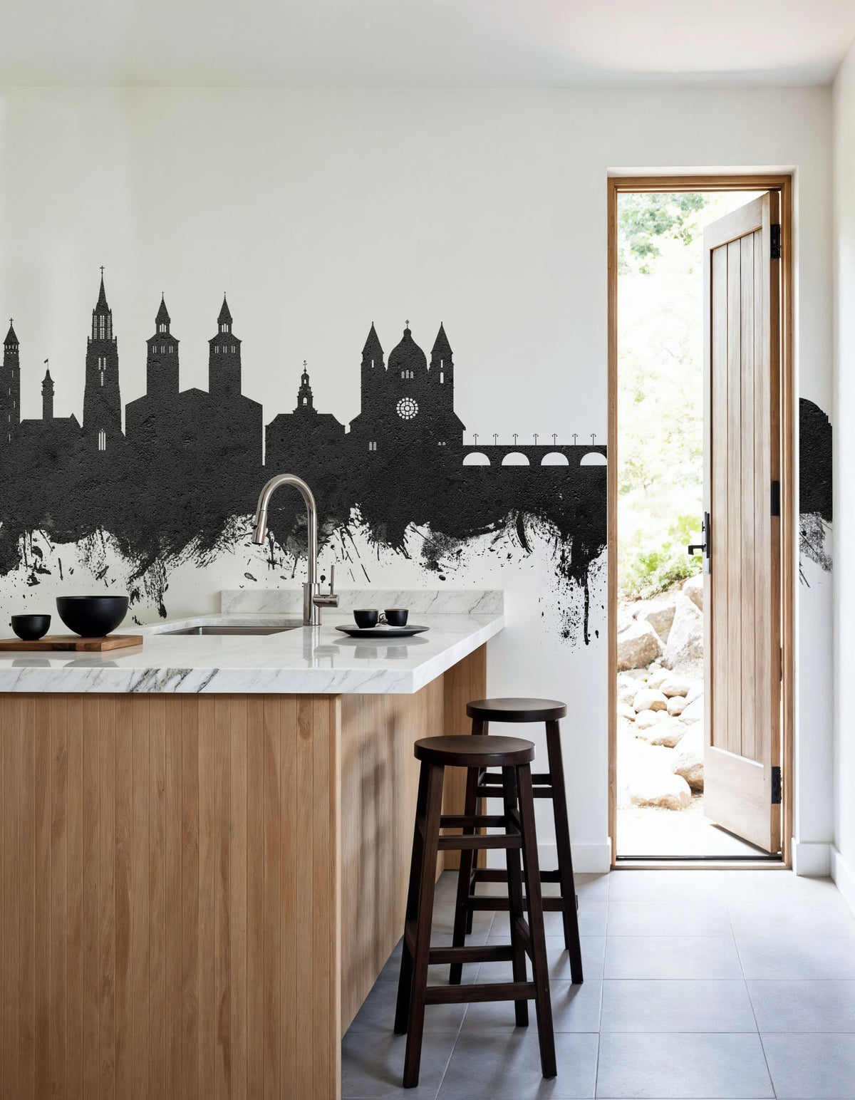 Maastricht the Netherlands Skyline Black & White Mural Wallpaper - room preview 02